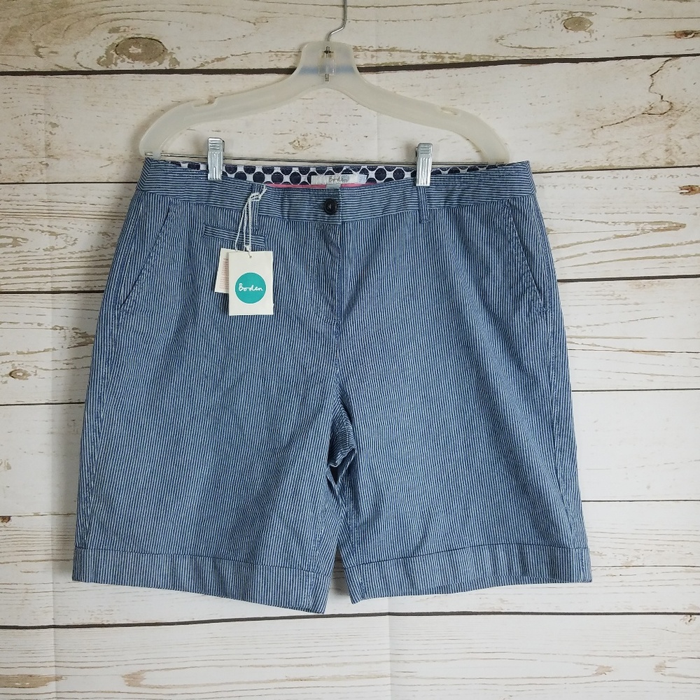 New Boden Women's Stripe Cuffed Shorts. 